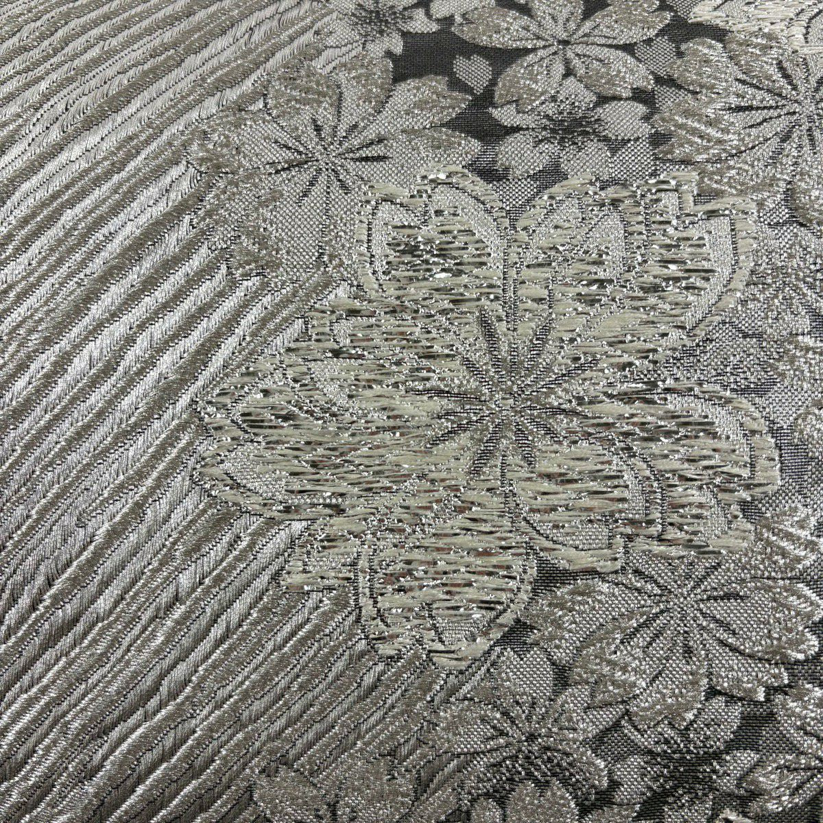 【美品】 袋帶 秀品級 振袖禮服禮服用 櫻花 斜紋 銀線 金金箔 銀 六通 純蠶絲