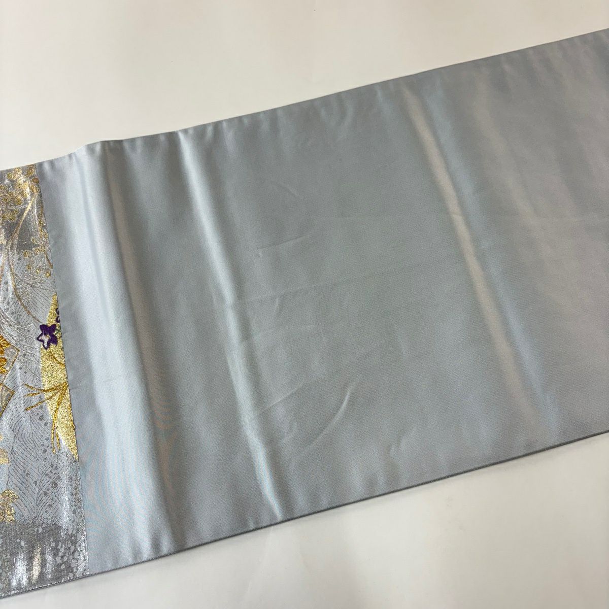 袋帶 秀品級 扇子面 花鳥 金銀絲 金金箔 銀 六通 純蠶絲