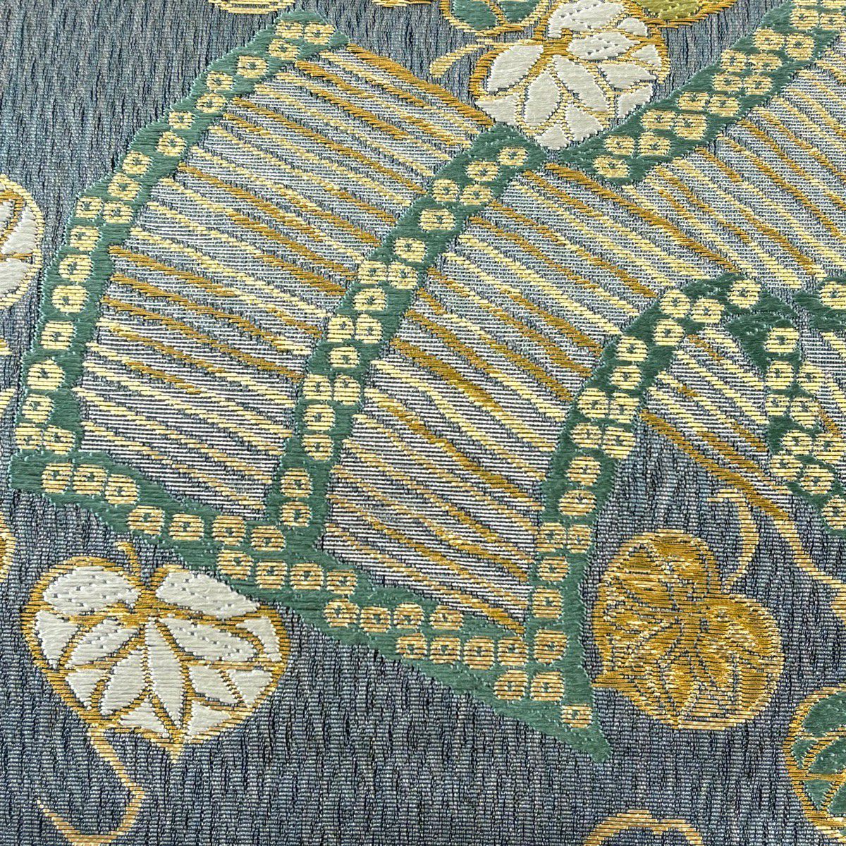 【美品】 袋帶 秀品級 王朝葵紋 金金箔 金絲 青灰 六通 純蠶絲