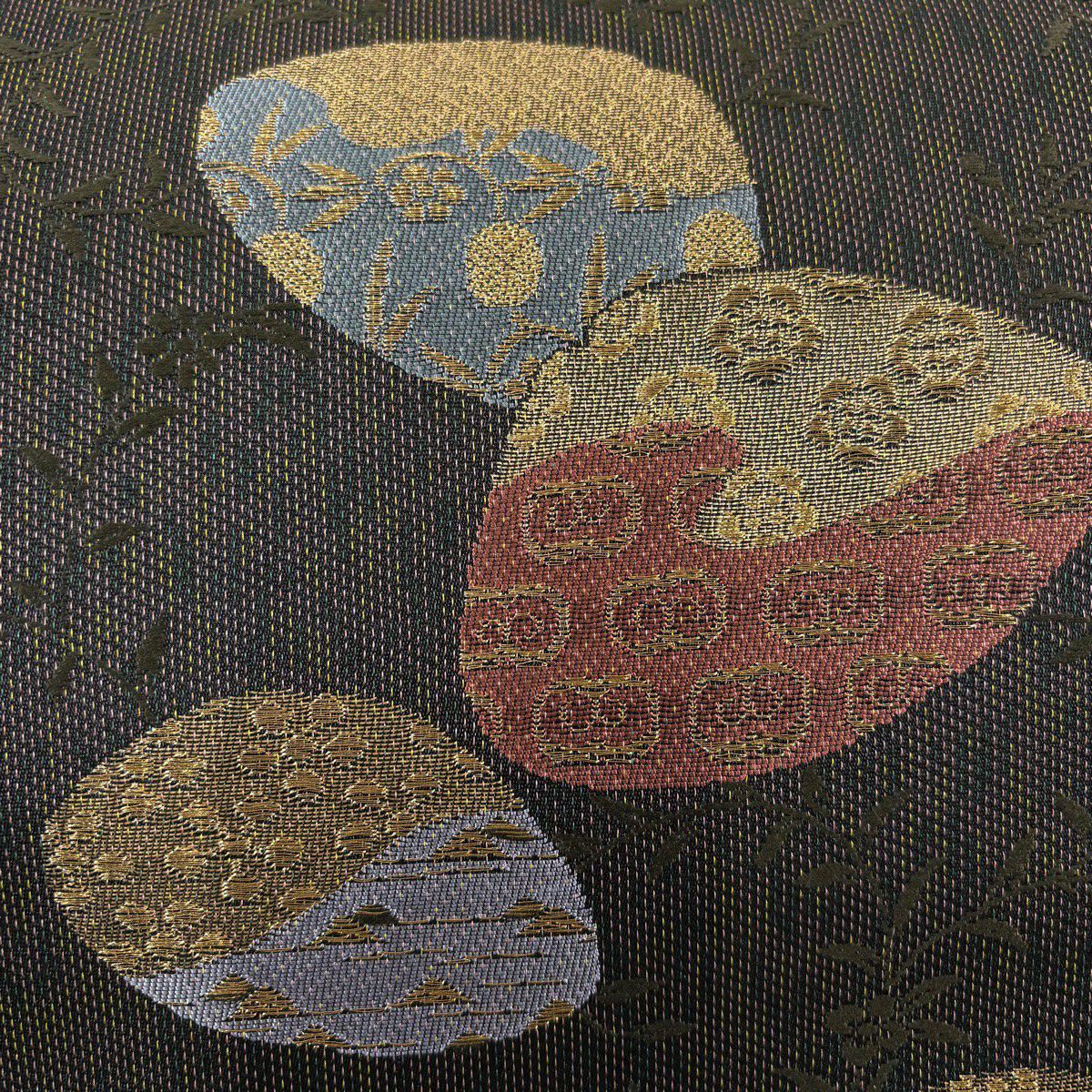 【美品】 袋帶 秀品級 貝合 笹蔓 金絲 金金箔 焦茶 六通 純蠶絲