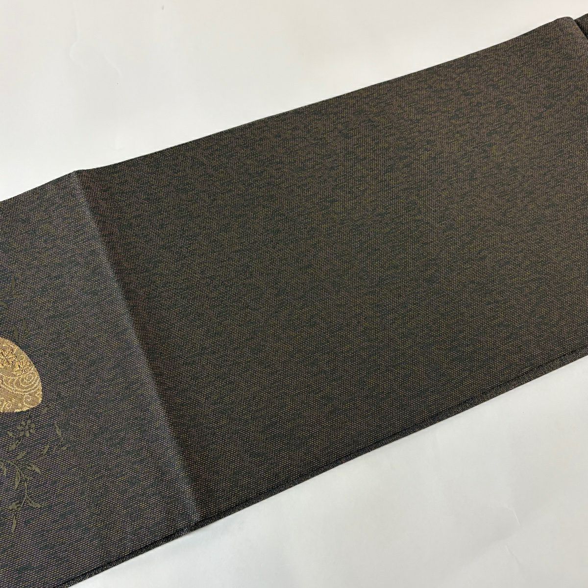 【美品】 袋帶 秀品級 貝合 笹蔓 金絲 金金箔 焦茶 六通 純蠶絲