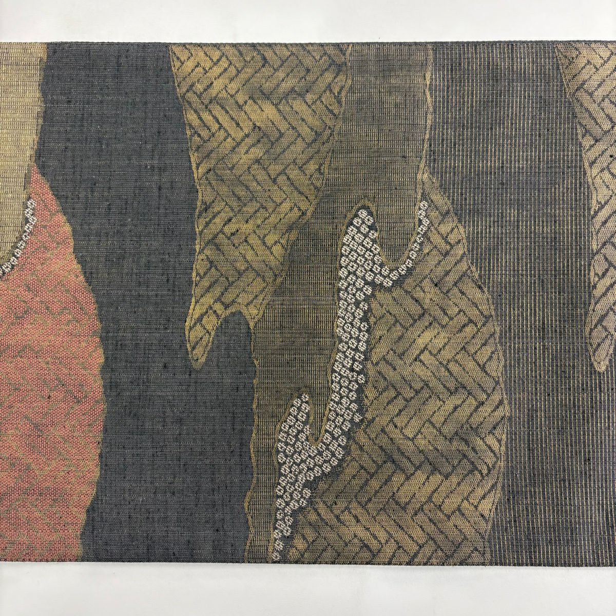 【美品】 袋帶 秀品級 霞 金金箔 焦茶 深藍 六通 純蠶絲