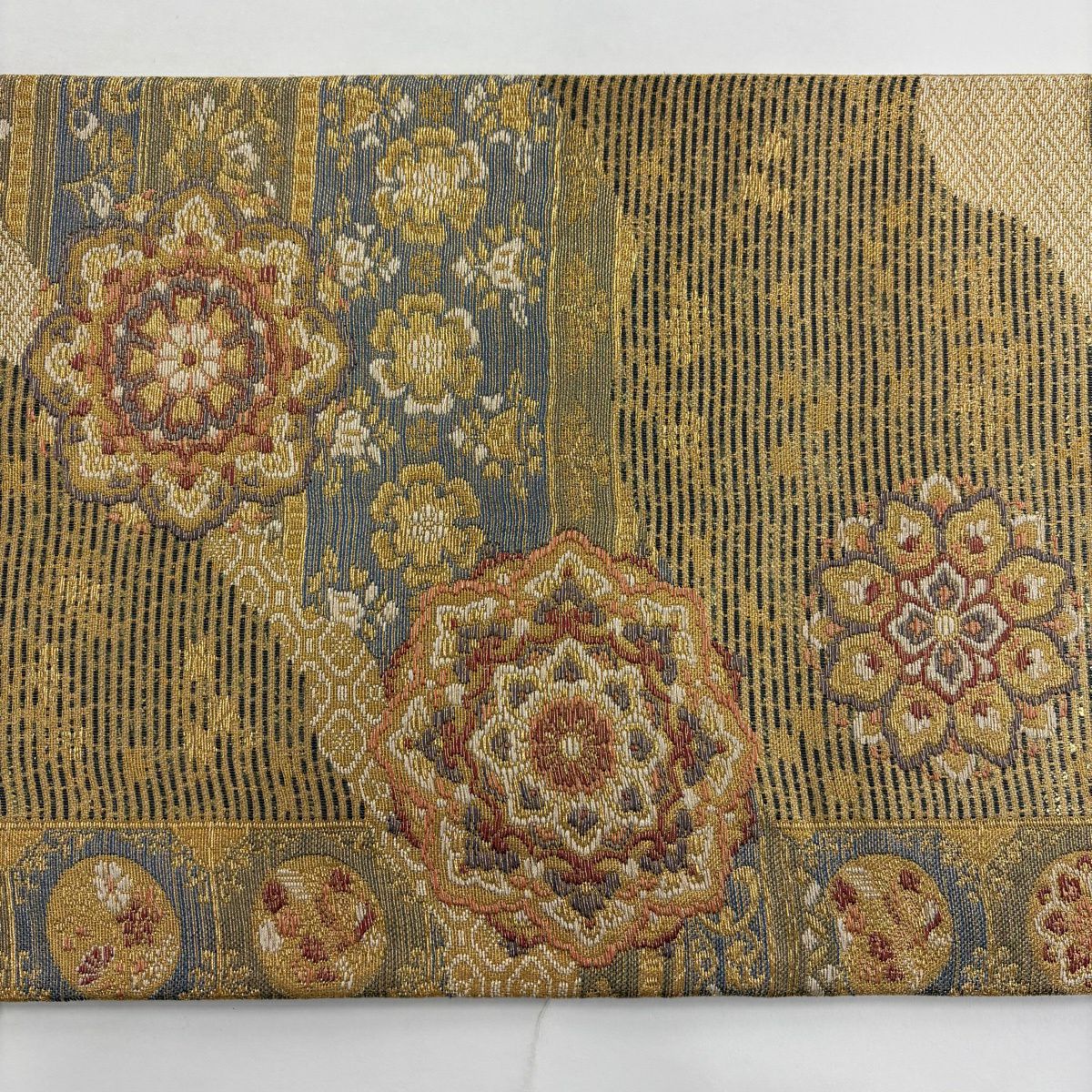 【美品】 袋帶 秀品級 華紋 花 金絲 金金箔 金色 六通 純蠶絲