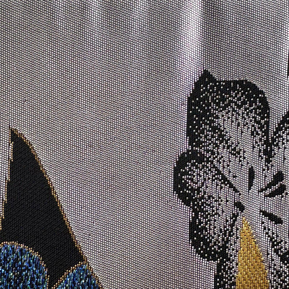 袋帶 秀品級 振袖禮服禮服用 蝴蝶 櫻花 金線 金金箔 黑灰 六通 純蠶絲