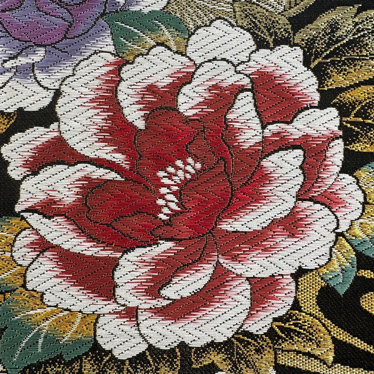 【美品】 袋帶 秀品級 振袖禮服禮服用 草花紋紋 流水 金絲 金金箔 金茶 六通 純蠶絲