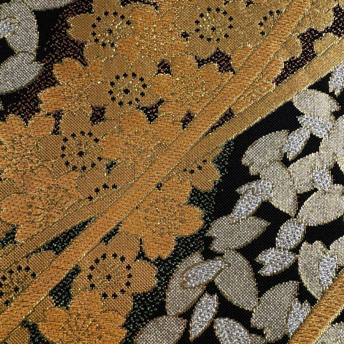 【美品】 袋帶 優品級 振袖禮服禮服用 櫻花 梅花花 金絲 金金箔 金 六通 純蠶絲