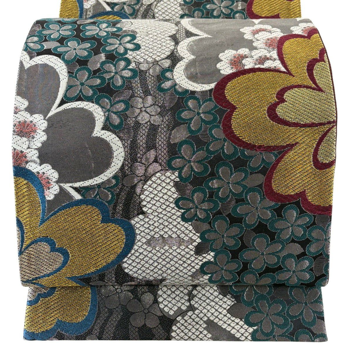【美品】 袋帶 秀品級 振袖禮服禮服用 櫻花 梅花花 金銀彩 金金箔 銀色 六通 純蠶絲