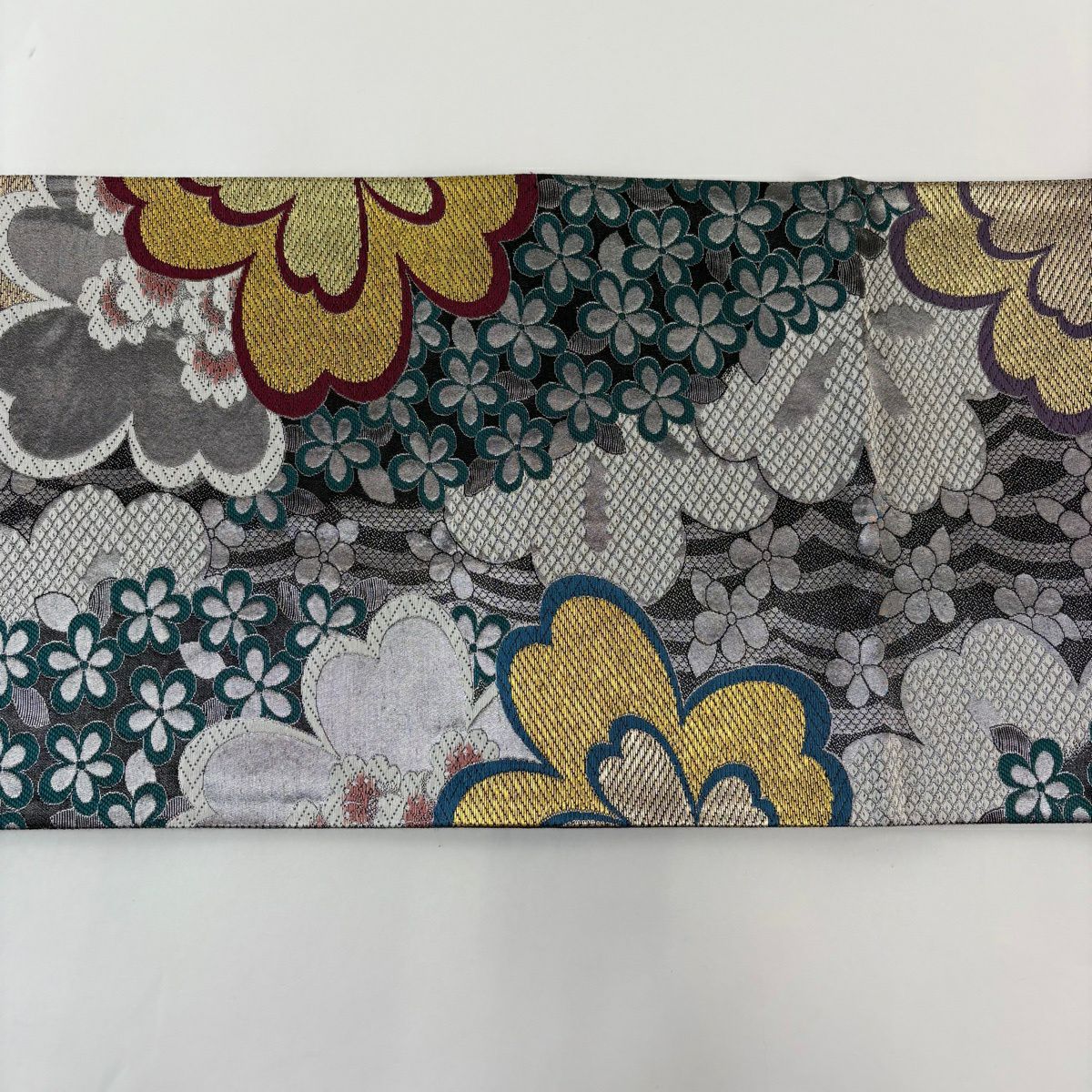 【美品】 袋帶 秀品級 振袖禮服禮服用 櫻花 梅花花 金銀彩 金金箔 銀色 六通 純蠶絲