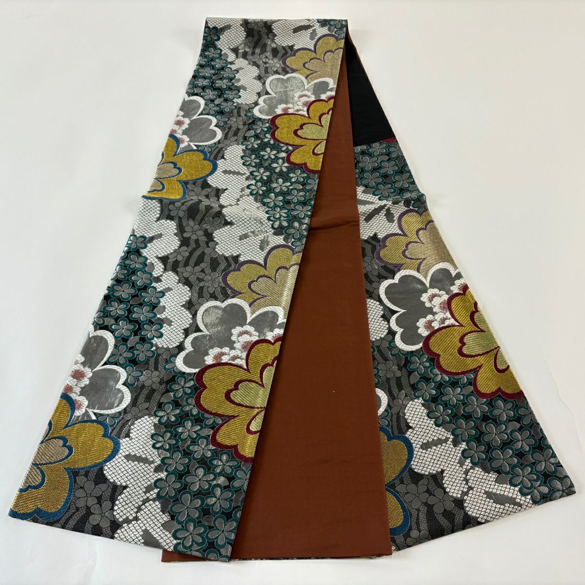 【美品】 袋帶 秀品級 振袖禮服禮服用 櫻花 梅花花 金銀彩 金金箔 銀色 六通 純蠶絲