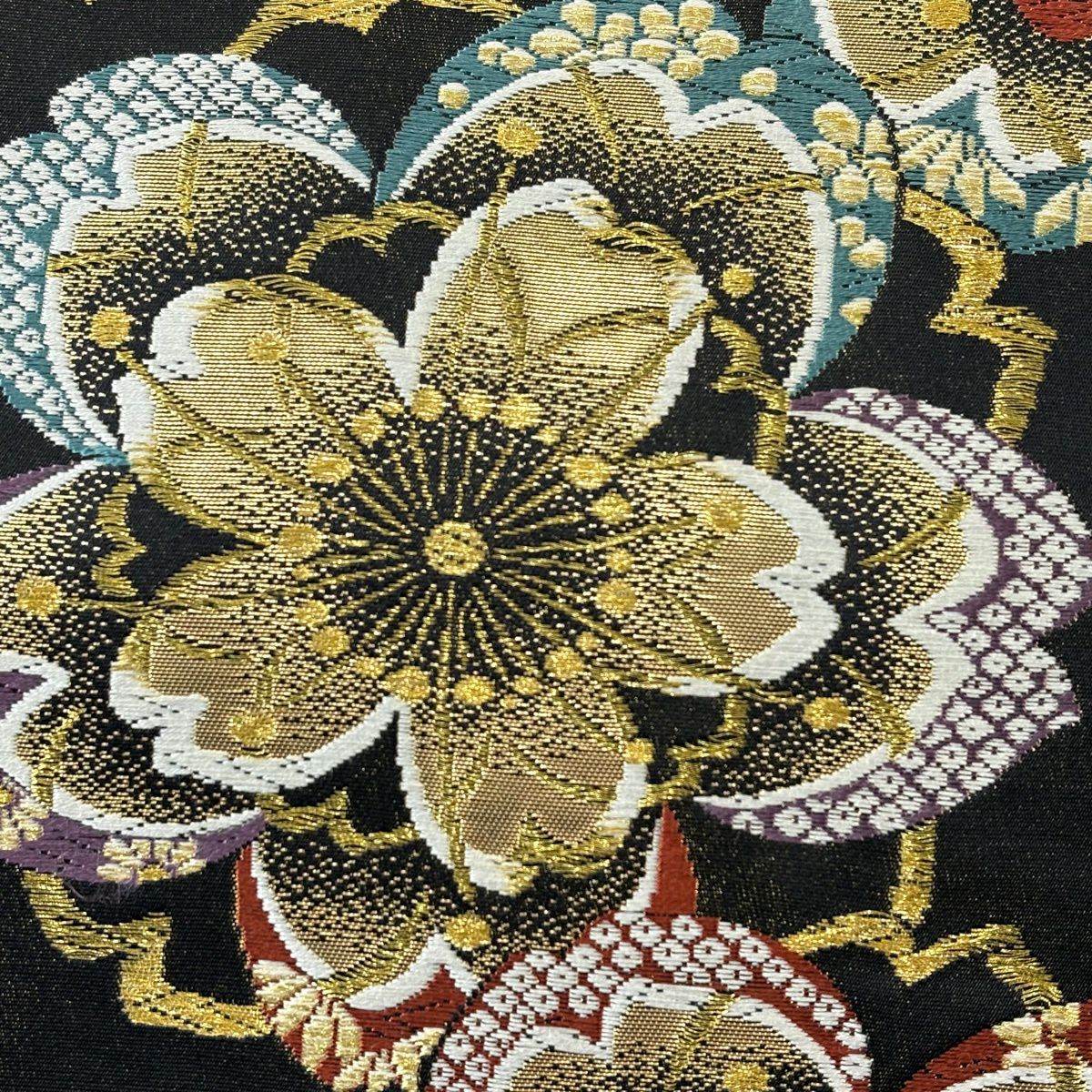【美品】 袋帶 秀品級 櫻花 線圈 金絲 金金箔 黑 六通 純蠶絲