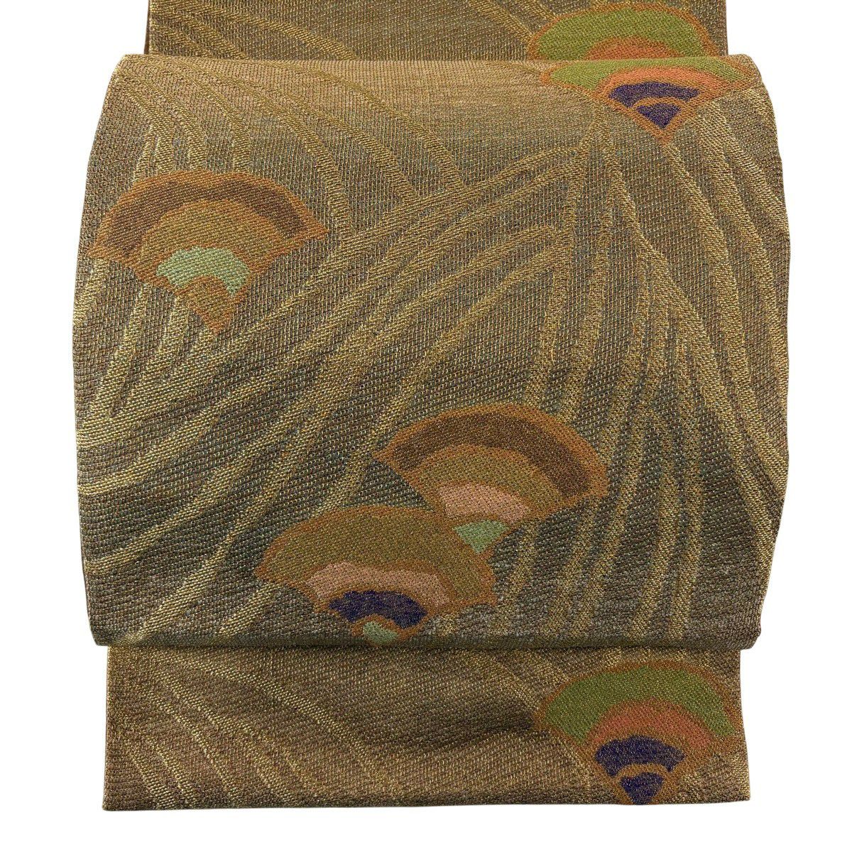 【美品】 袋帶 秀品級 青海波 波 金絲 黃土色 六通 純蠶絲