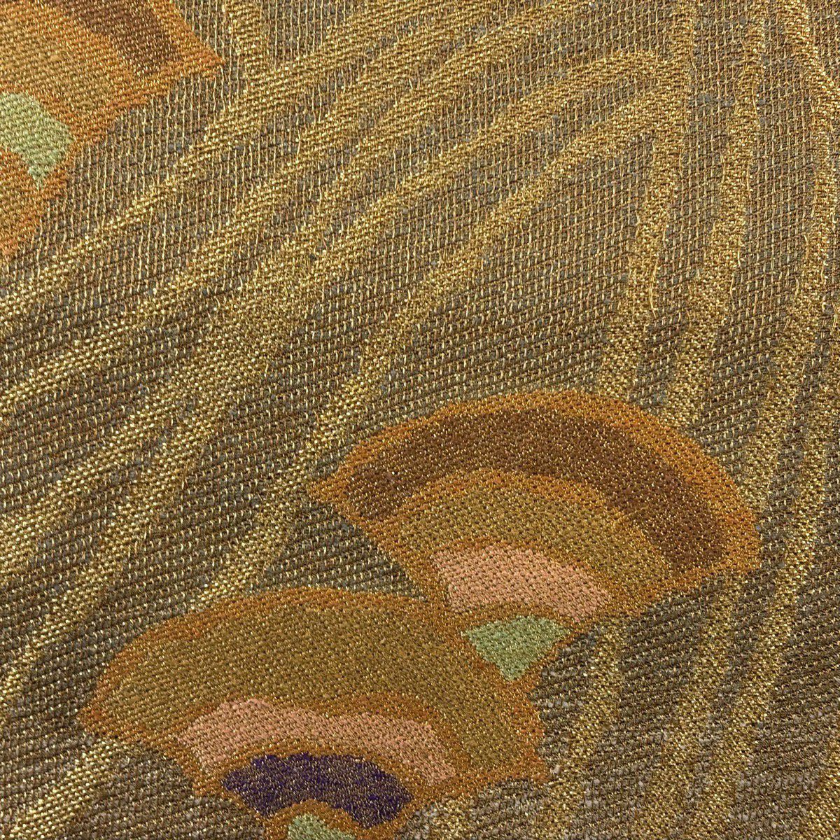 【美品】 袋帶 秀品級 青海波 波 金絲 黃土色 六通 純蠶絲