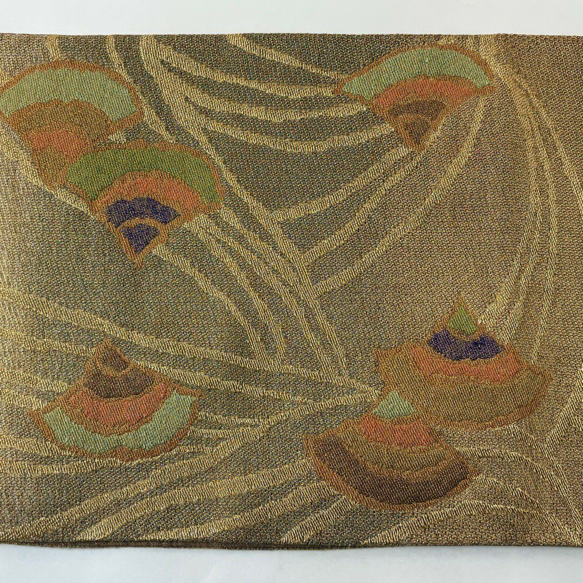 【美品】 袋帶 秀品級 青海波 波 金絲 黃土色 六通 純蠶絲