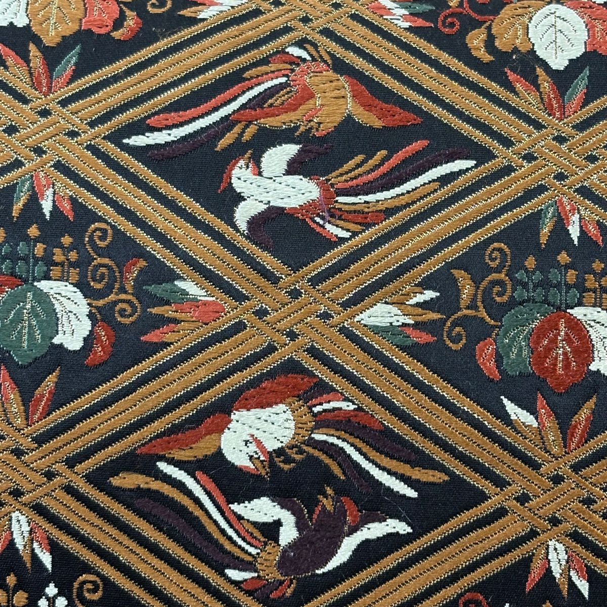 【美品】 袋帶 秀品級 桐 鳥 金金箔 黑 六通 純蠶絲