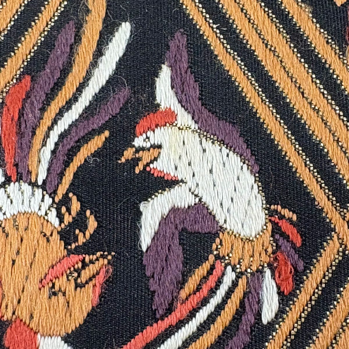 【美品】 袋帶 秀品級 桐 鳥 金金箔 黑 六通 純蠶絲