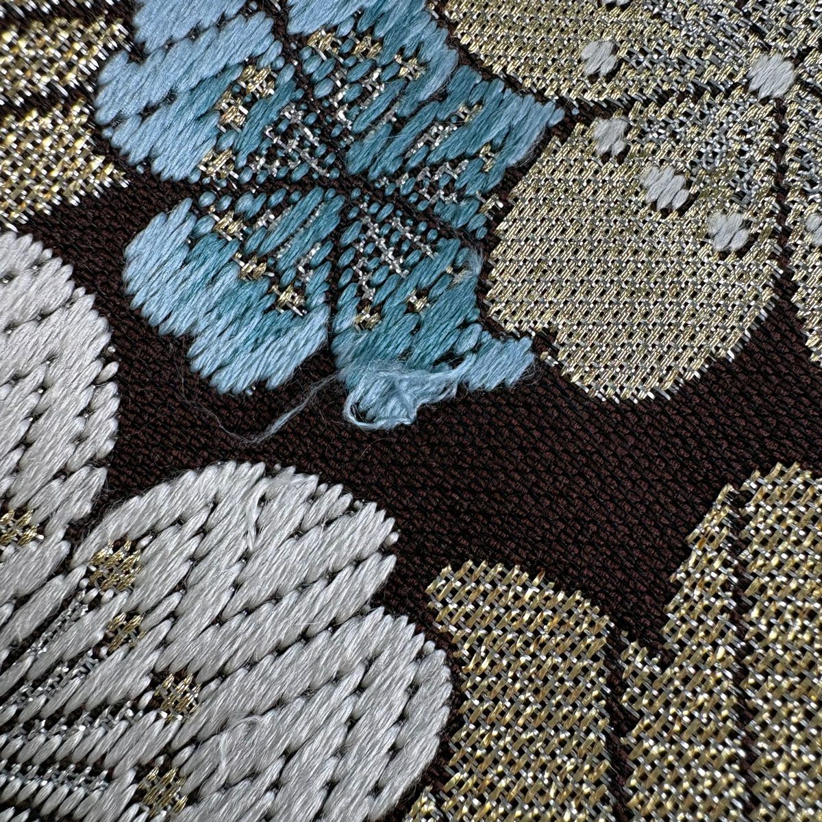 【美品】 袋帶 秀品級 振袖禮服禮服用 櫻花 輪廓 金金箔 金絲 茶 六通 純蠶絲