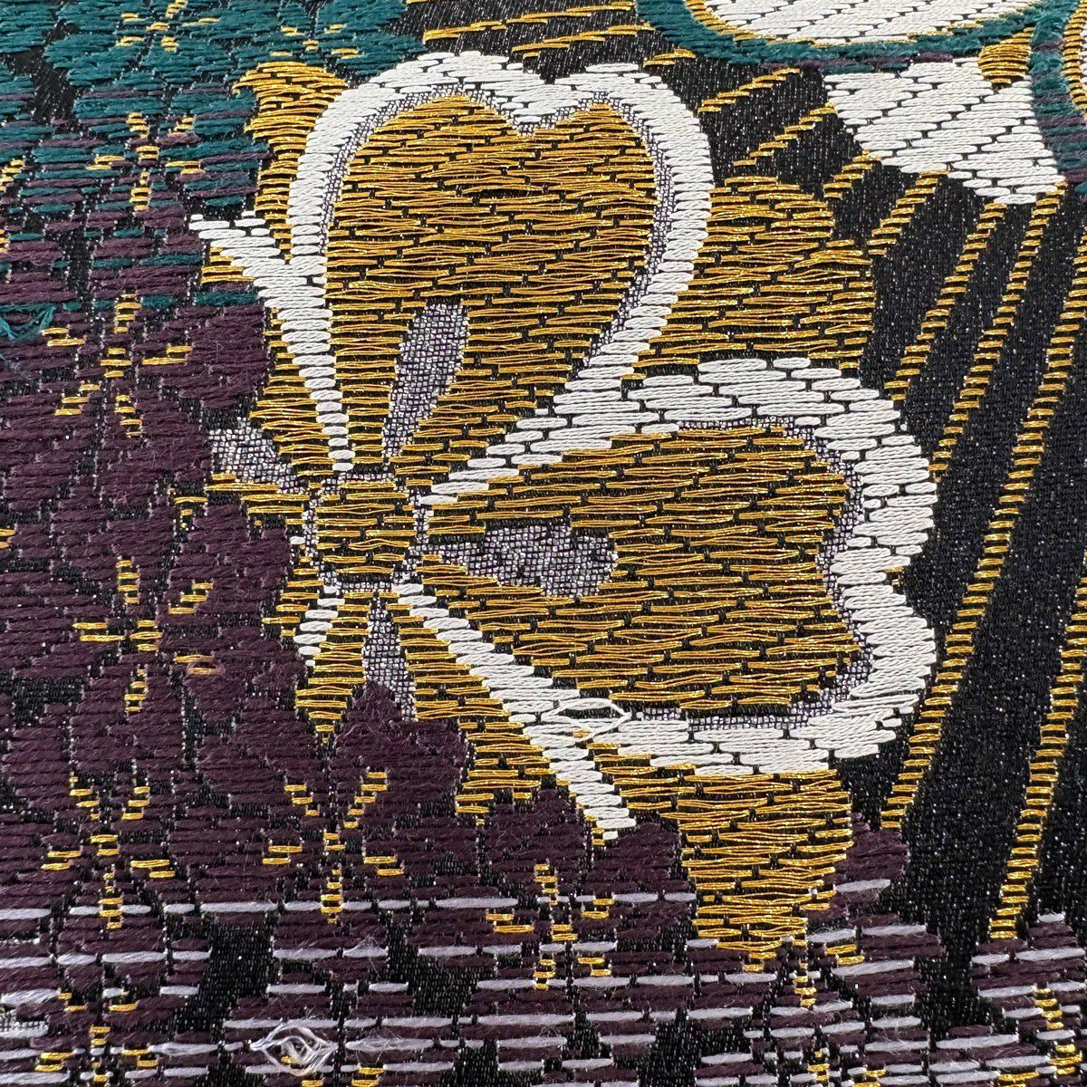 【美品】 袋帶 優品級 櫻花花瓣 金絲 金金箔 黑 六通 純蠶絲