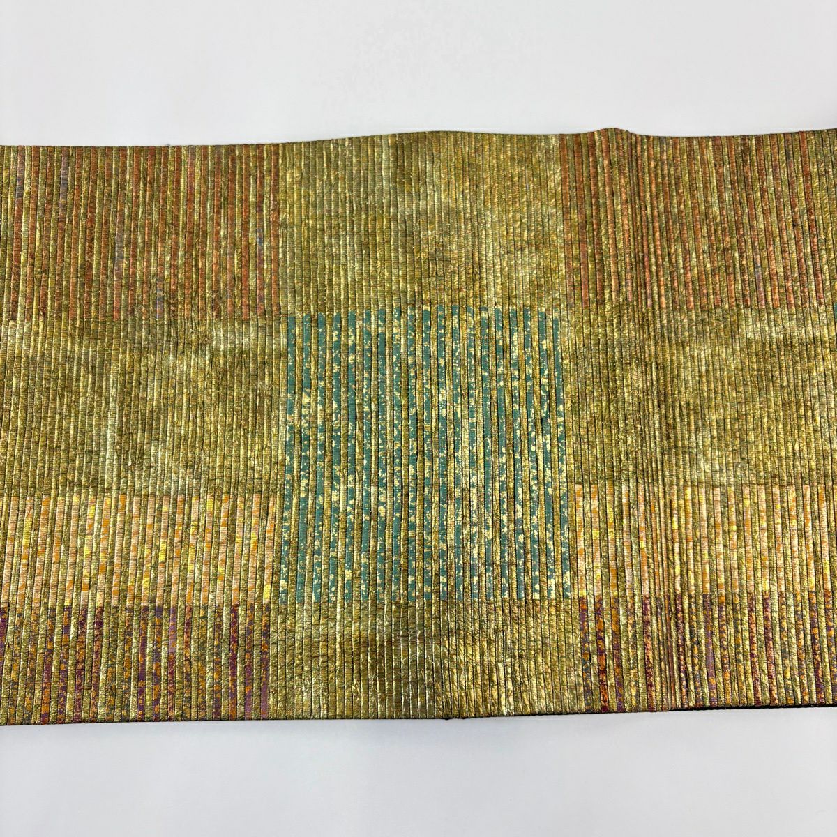【美品】 袋帶 秀品級 落款あり 變化市松樹 金銀彩 金 六通 純蠶絲