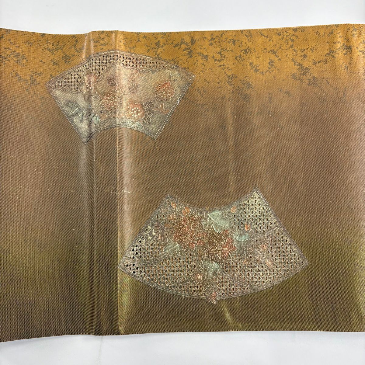 袋帶 秀品級 蜀江文 花丸文 金金箔 刺繡 茶 純蠶絲