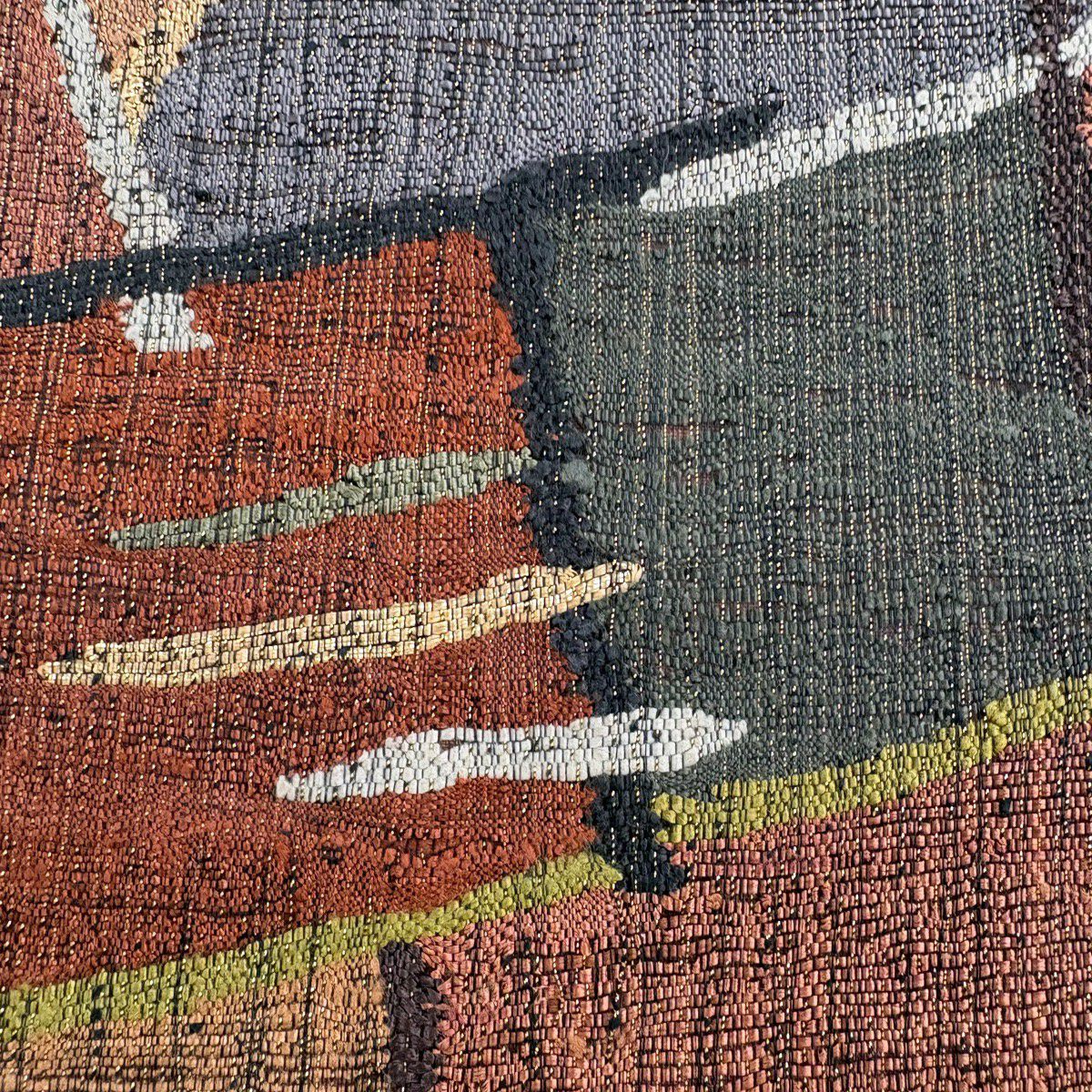 【美品】 袋帶 秀品級 幾何學 金金箔 紅茶 大鼓圖案 純蠶絲