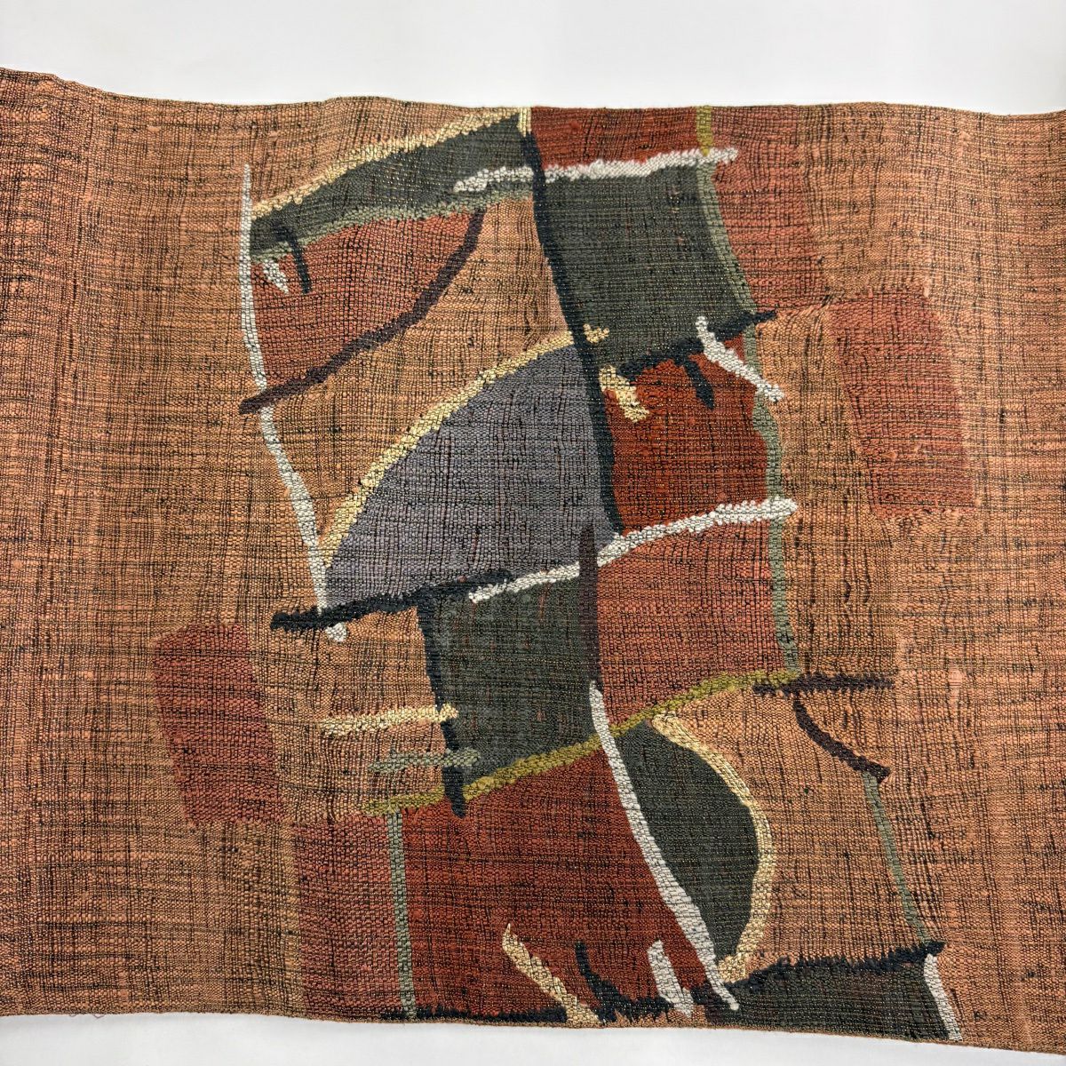【美品】 袋帶 秀品級 幾何學 金金箔 紅茶 大鼓圖案 純蠶絲
