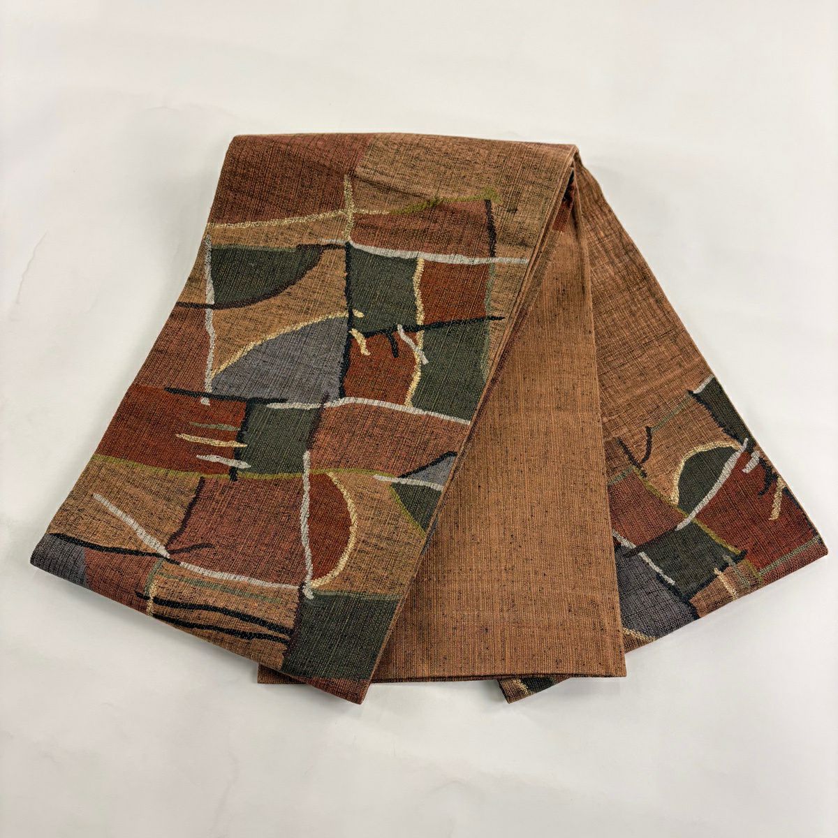 【美品】 袋帶 秀品級 幾何學 金金箔 紅茶 大鼓圖案 純蠶絲