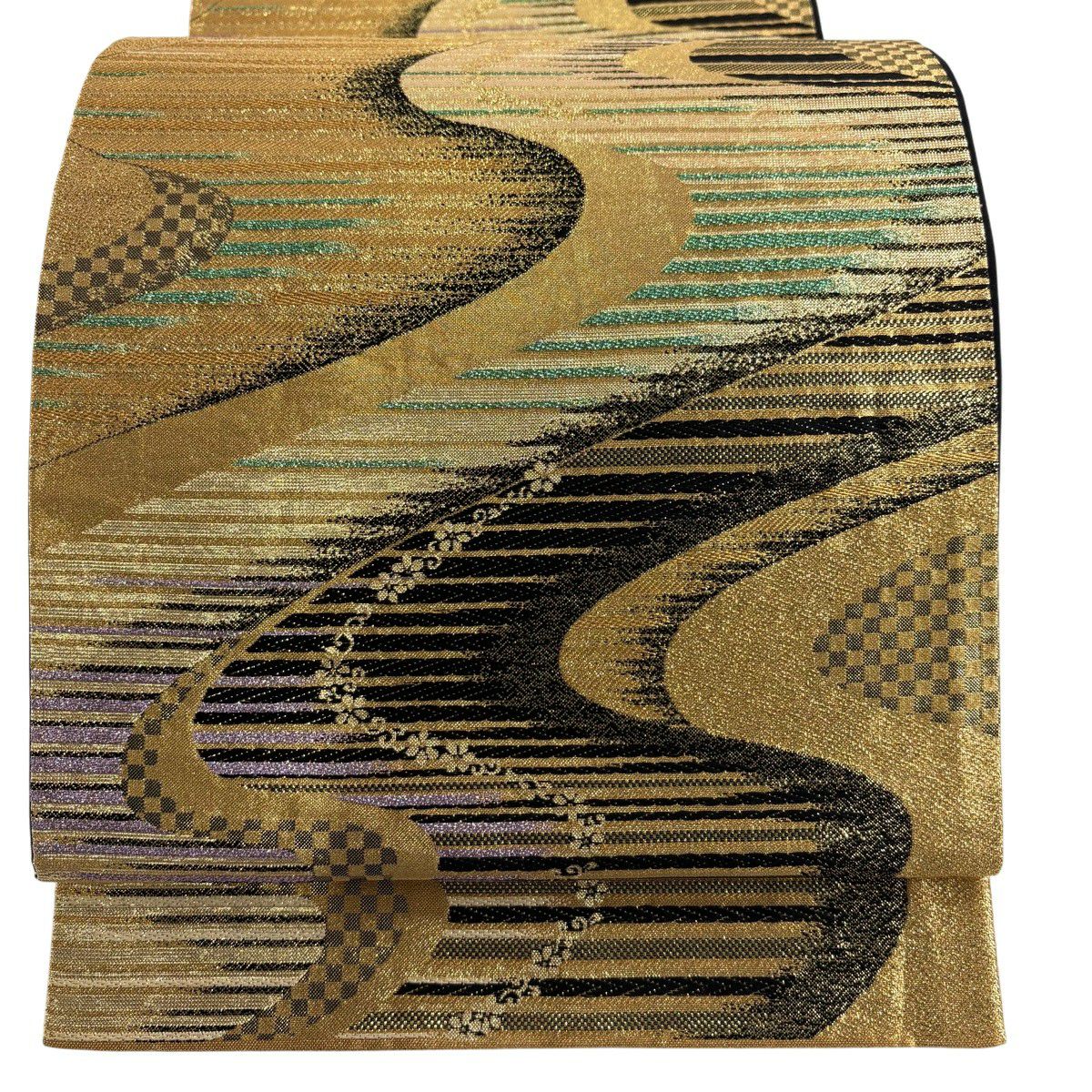 袋帶 秀品級 振袖禮服禮服用 流水 金金箔 金絲 金色 六通 純蠶絲