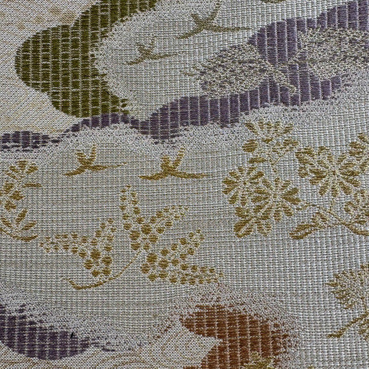 【美品】 袋帶 秀品級 雲文 花鳥 金金箔 金銀彩 米色 六通 純蠶絲