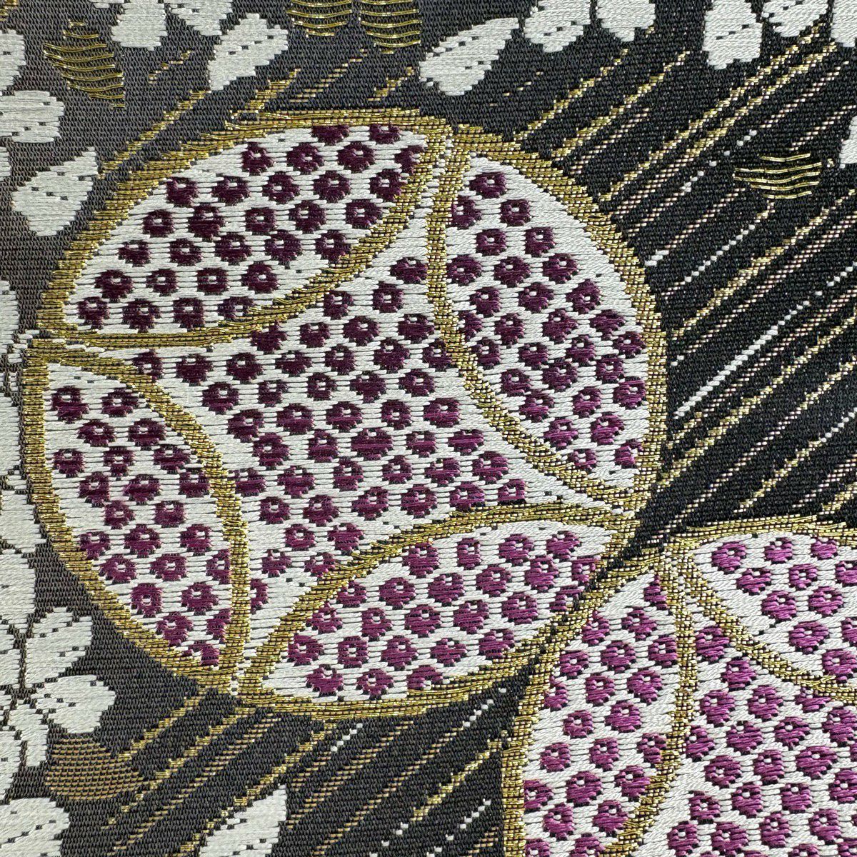 【美品】 袋帶 優品級 振袖禮服禮服用 櫻花 七寶紋 金金箔 金絲 紅茶 六通 純蠶絲