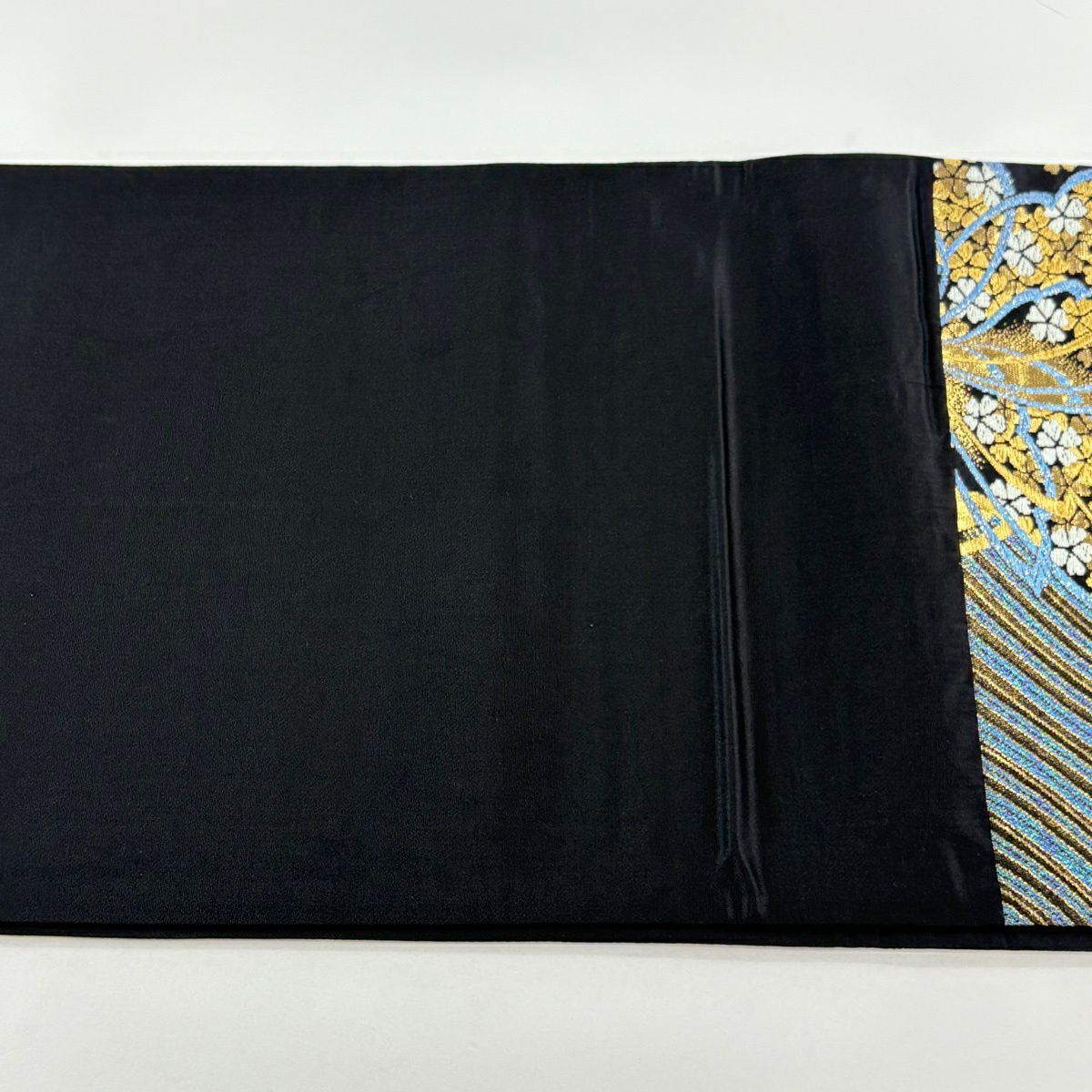 【美品】 袋帶 秀品級 蝶花 金絲 金金箔 黑 六通 純蠶絲