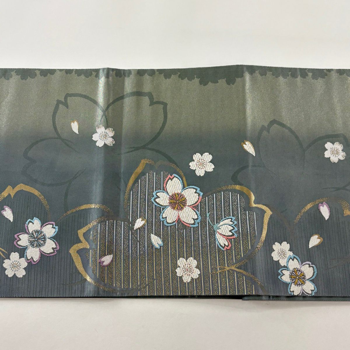 袋帶 秀品級 大和櫻花花瓣 金銀線 金金箔 青灰 六通 純蠶絲