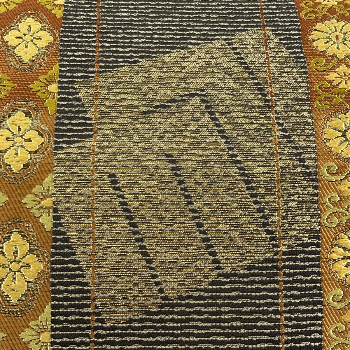 【美品】 袋帶 秀品級 源氏香 花唐草紋 金金箔 金絲 焦茶 六通 純蠶絲