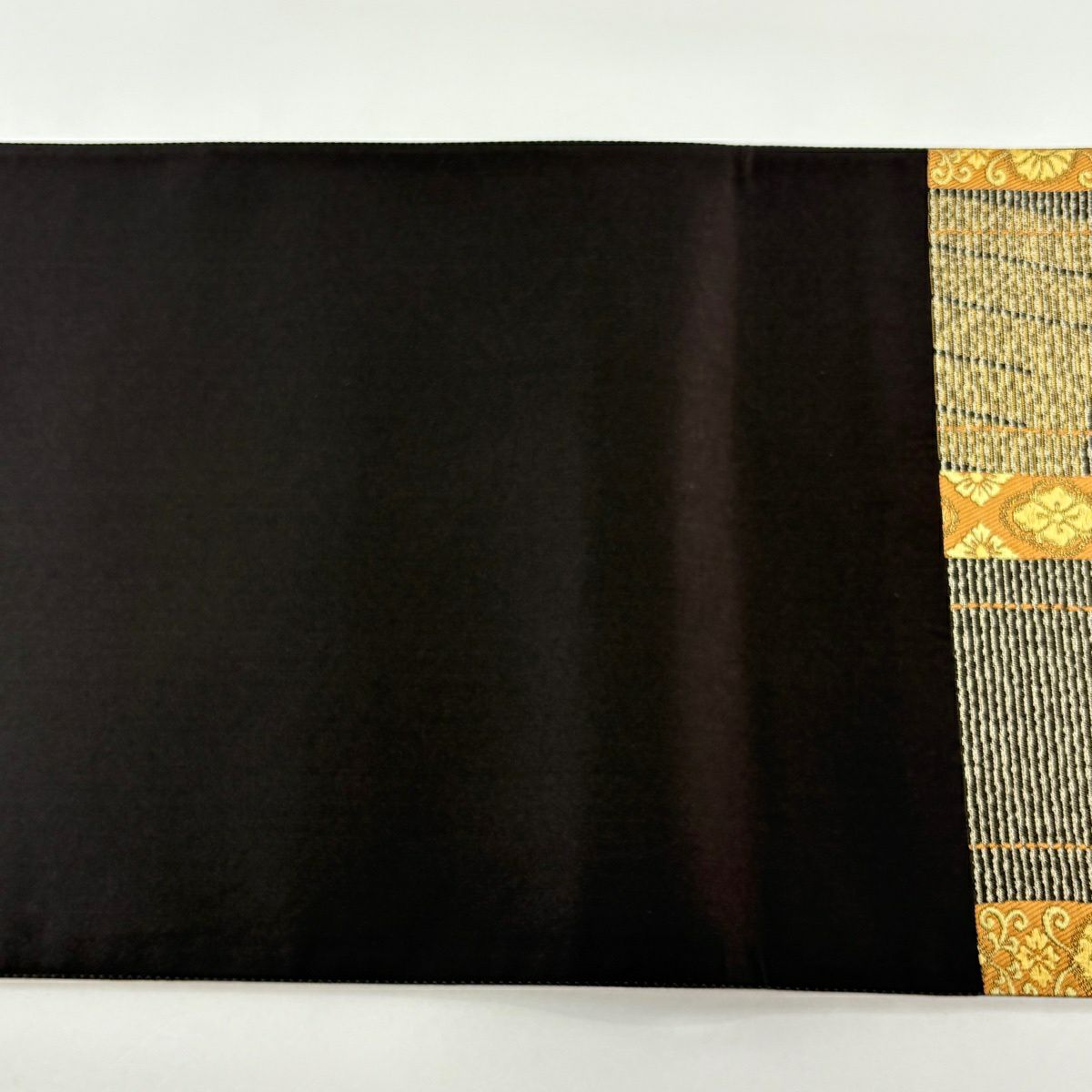 【美品】 袋帶 秀品級 源氏香 花唐草紋 金金箔 金絲 焦茶 六通 純蠶絲
