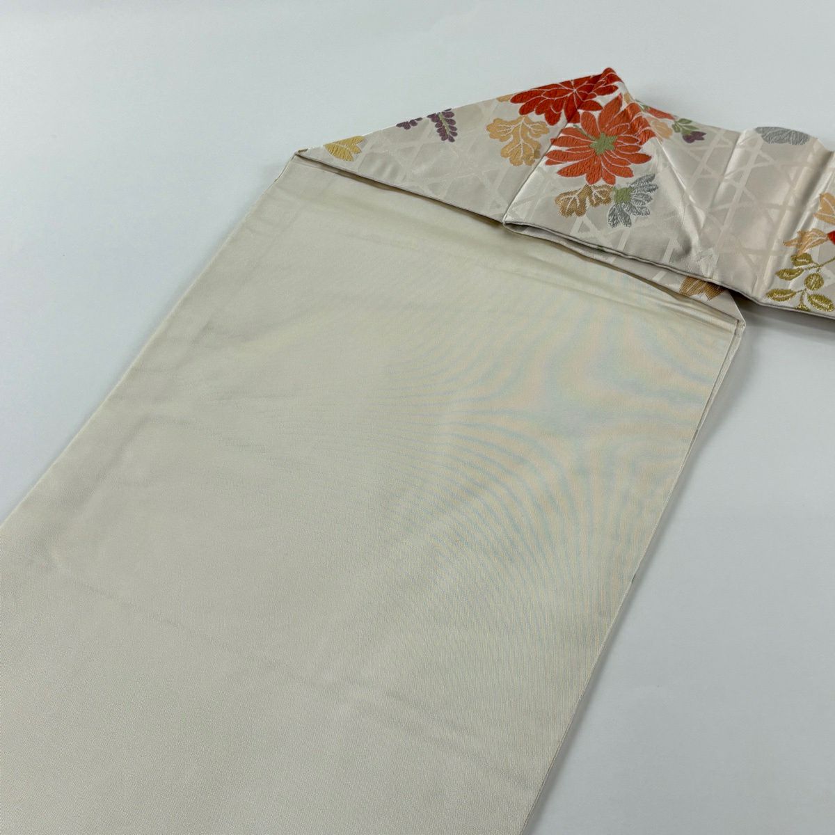 名古屋帶 秀品級 菊花 牡丹 金金箔 金銀彩 米色 純蠶絲