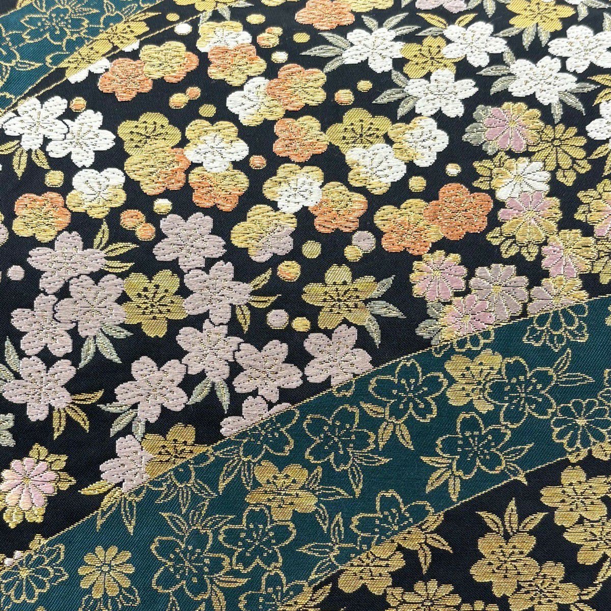 【美品】 袋帶 秀品級 色物語 梅花 櫻花 金金箔 唐織 黑 全通 純蠶絲