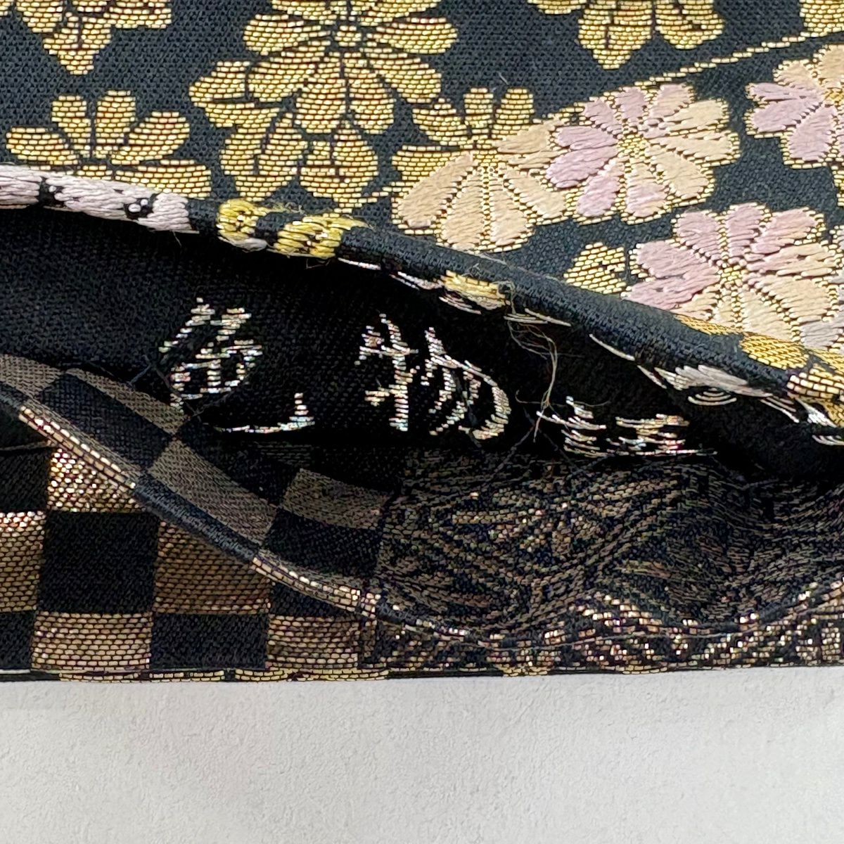 【美品】 袋帶 秀品級 色物語 梅花 櫻花 金金箔 唐織 黑 全通 純蠶絲