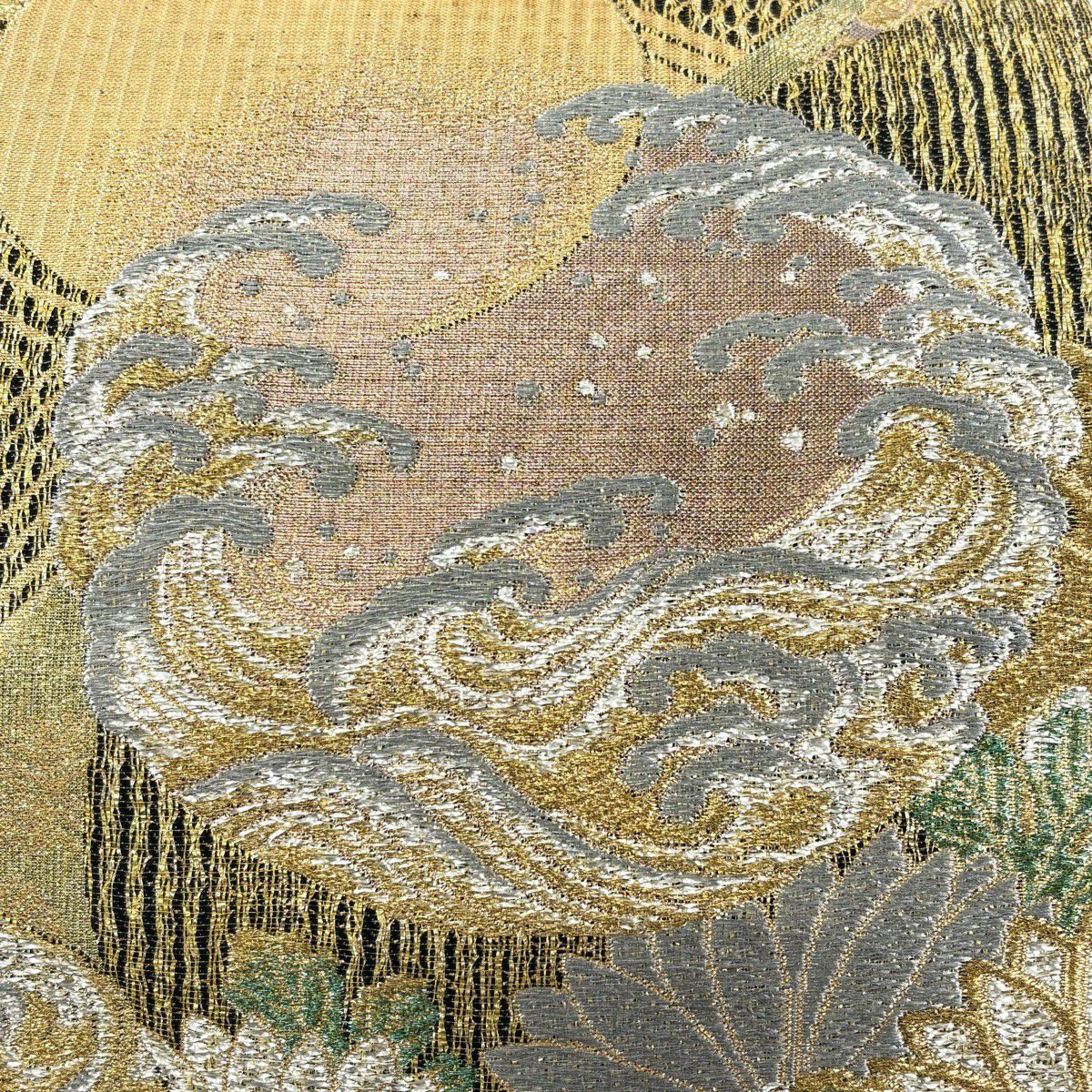 袋帶 秀品級 波頭 菊花 金金箔 金銀彩 金 六通 純蠶絲