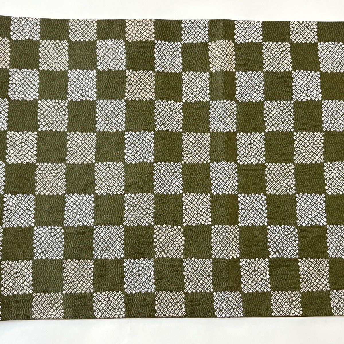 【美品】 袋帶 秀品級 鈴乃屋 市松樹 深綠 六通 純蠶絲