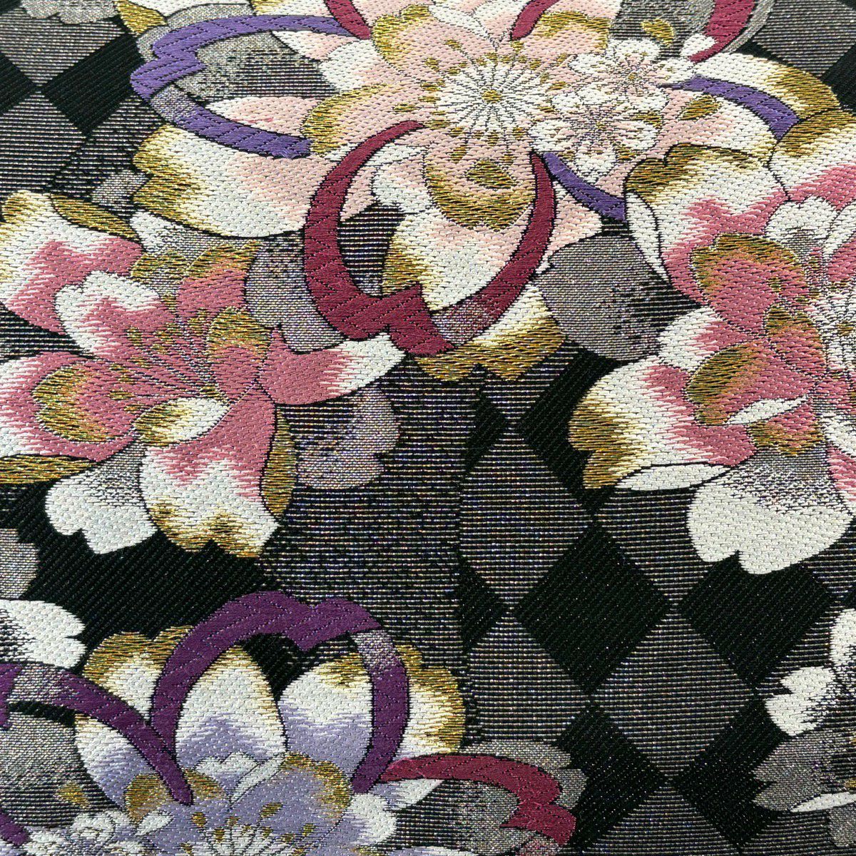 【美品】 袋帶 秀品級 櫻花 金金箔 黑 六通 純蠶絲
