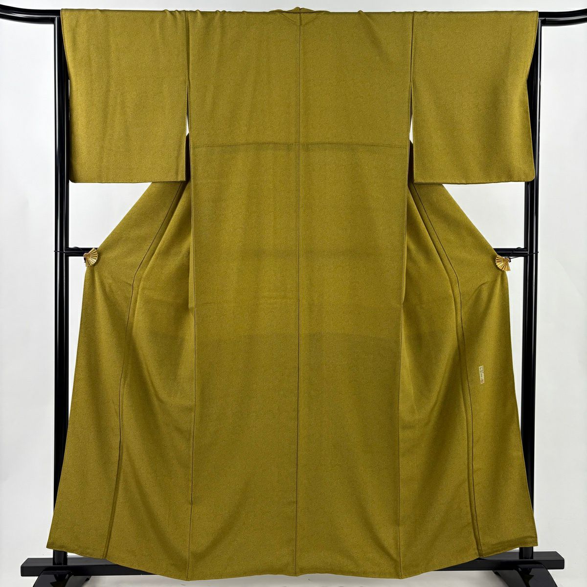 【美品】 江戶小紋 身長159cm 袖長66cm M 雙層 人間國寶 中村勇二郎 落款あり 古代菊花 鶯色 純蠶絲 逸品級 一つ紋