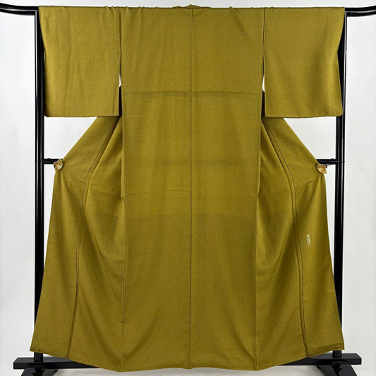 【美品】 江戶小紋 身長159cm 袖長66cm M 雙層 人間國寶 中村勇二郎 落款あり 古代菊花 鶯色 純蠶絲 逸品級 一つ紋
