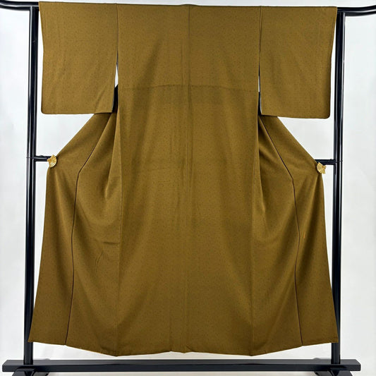 【美品】 江戶小紋 身長153cm 袖長63cm S 雙層 人間國寶 中村勇二郎 落款あり 古代菊花 山吹茶 純蠶絲 逸品級