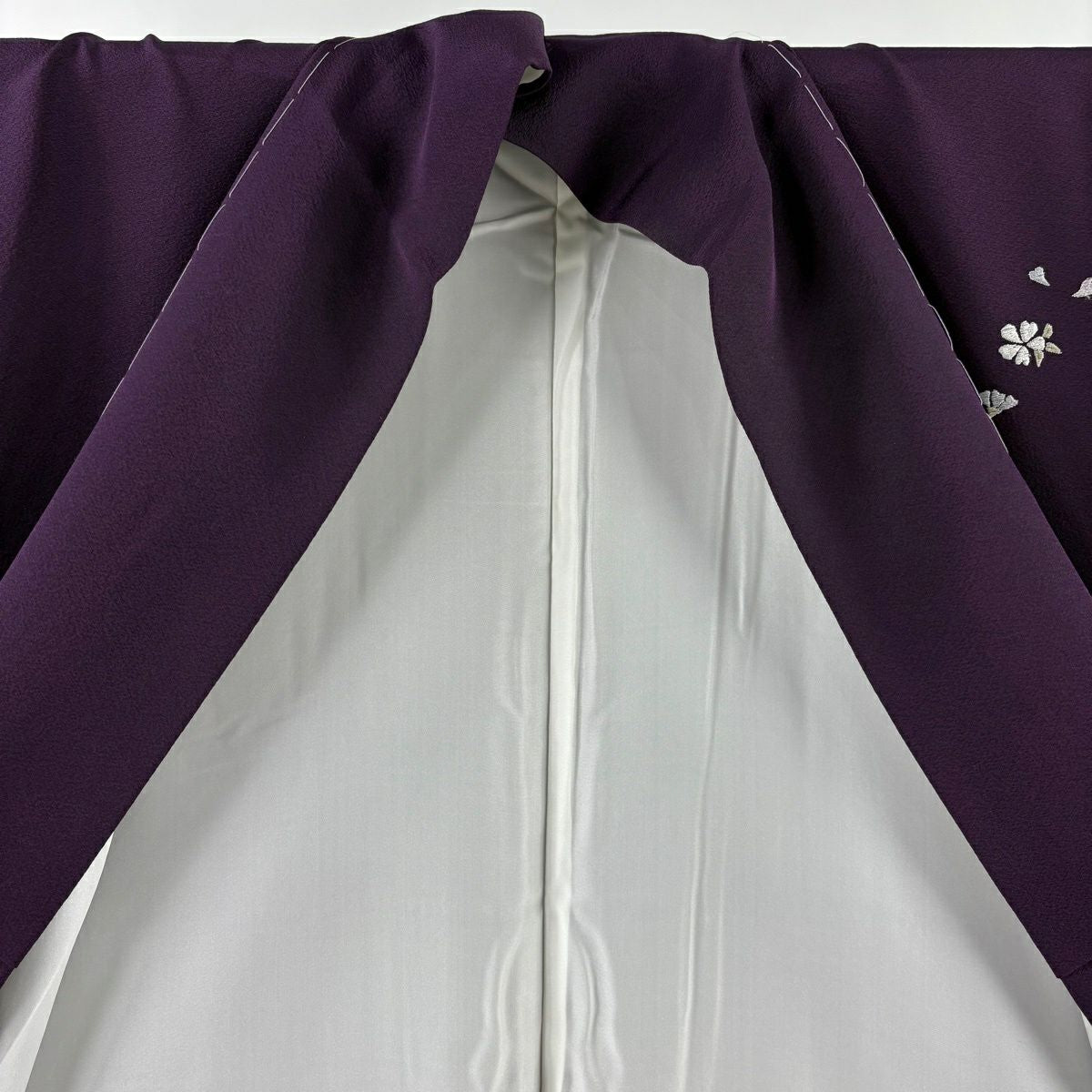 付下 身長160cm 袖長65.5cm M 雙層 梅花 藤 刺繡 銀線 深紫 純蠶絲 逸品級