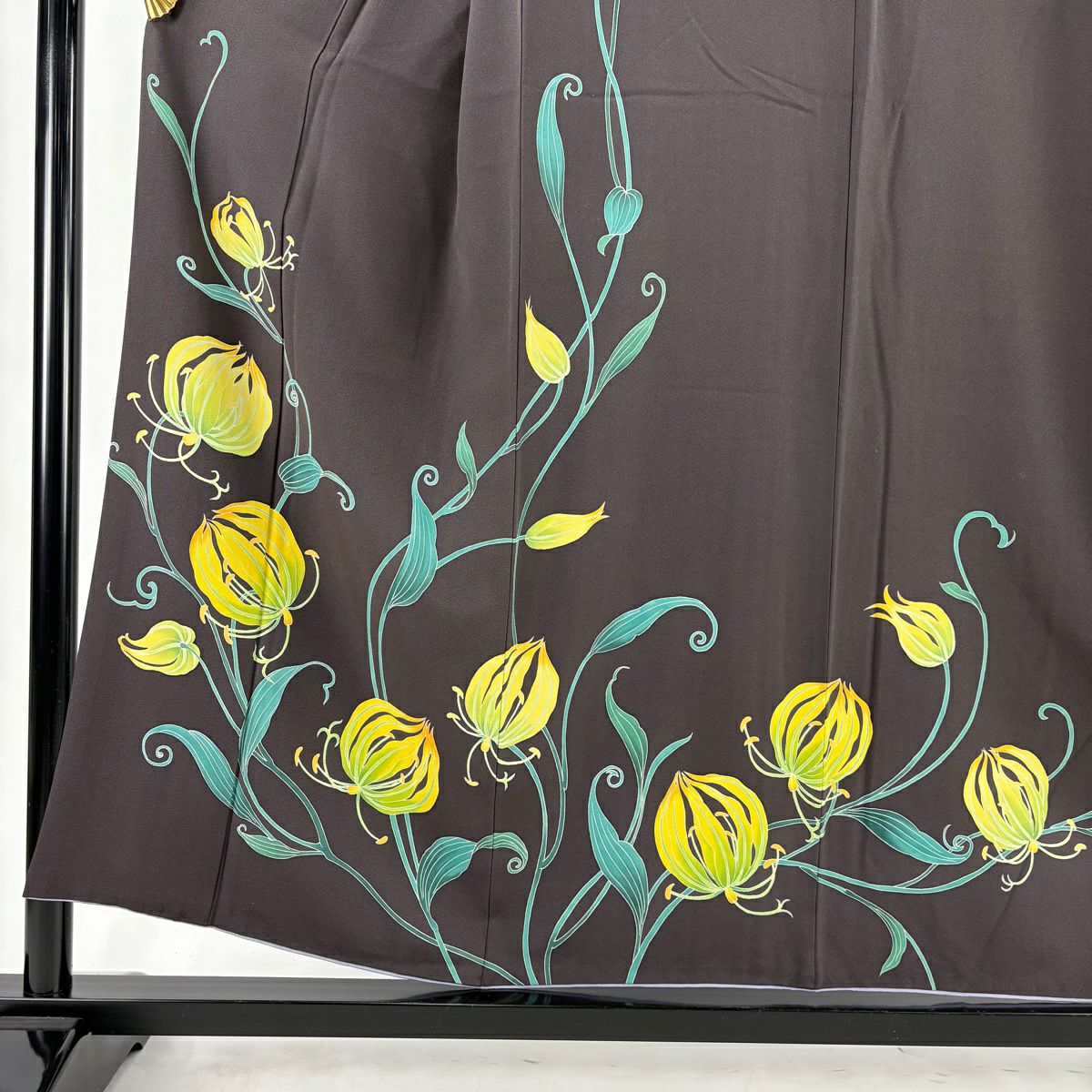 【美品】訪問服 身長155cm 袖長66.5cm M 雙層 落款あり 花唐草紋 灰紫 純蠶絲 逸品級