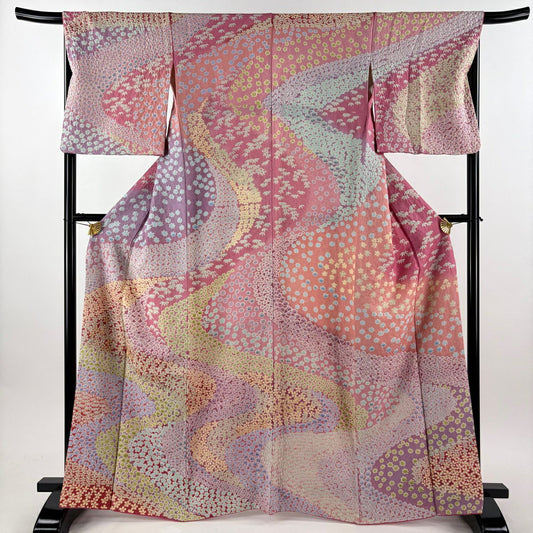 訪問服 身長166.5cm 袖長67cm M 雙層 櫻花 梅花花 銀通 金銀彩 漸層 粉紅 純蠶絲 逸品級
