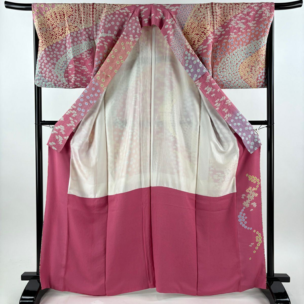 訪問服 身長166.5cm 袖長67cm M 雙層 櫻花 梅花花 銀通 金銀彩 漸層 粉紅 純蠶絲 逸品級
