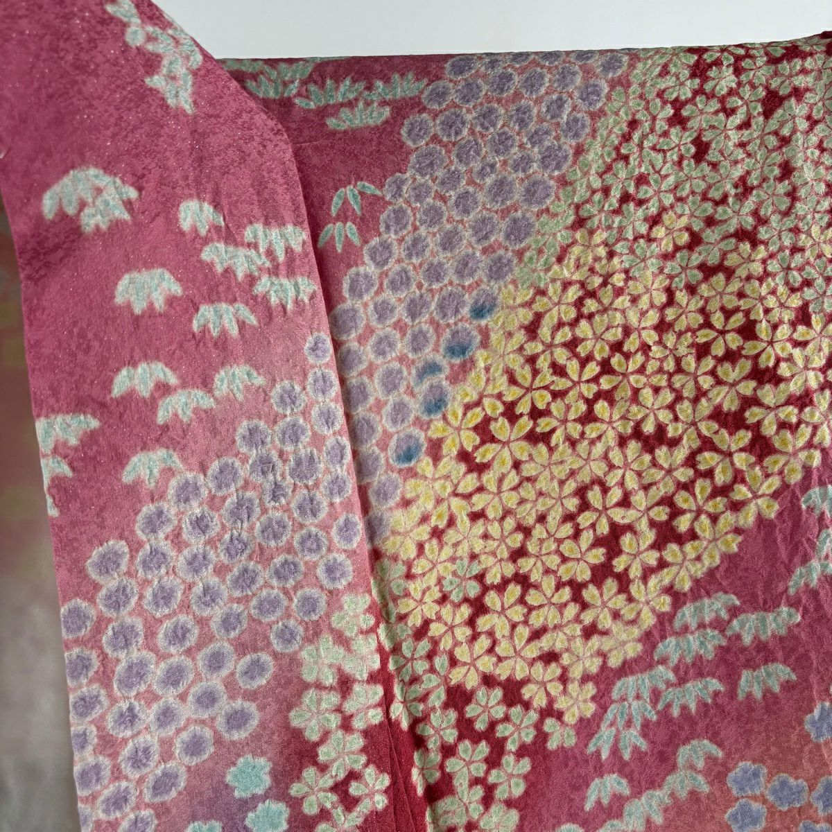 訪問服 身長166.5cm 袖長67cm M 雙層 櫻花 梅花花 銀通 金銀彩 漸層 粉紅 純蠶絲 逸品級