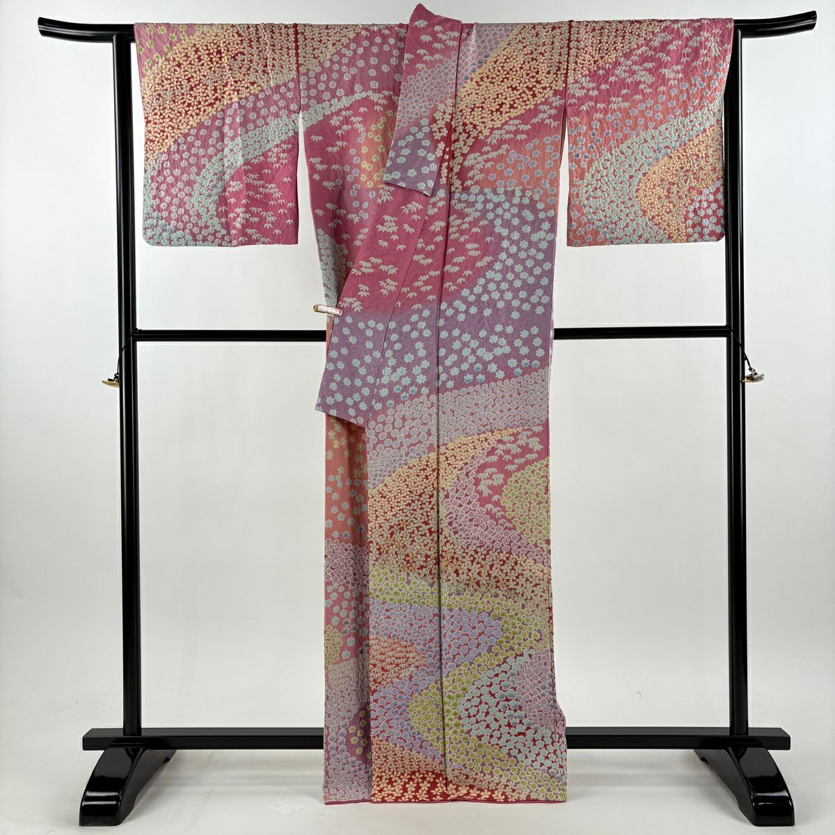 訪問服 身長166.5cm 袖長67cm M 雙層 櫻花 梅花花 銀通 金銀彩 漸層 粉紅 純蠶絲 逸品級