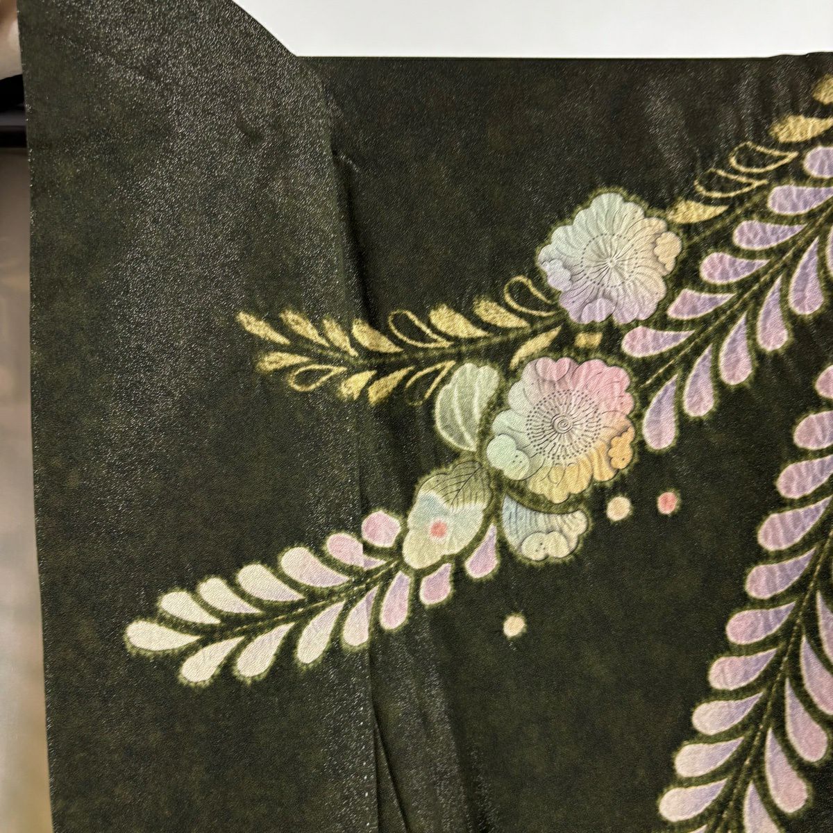 【美品】訪問服 身長165cm 袖長65.5cm M 雙層 落款あり 辻花染 銀通し ぼかし 深綠 純蠶絲 逸品級