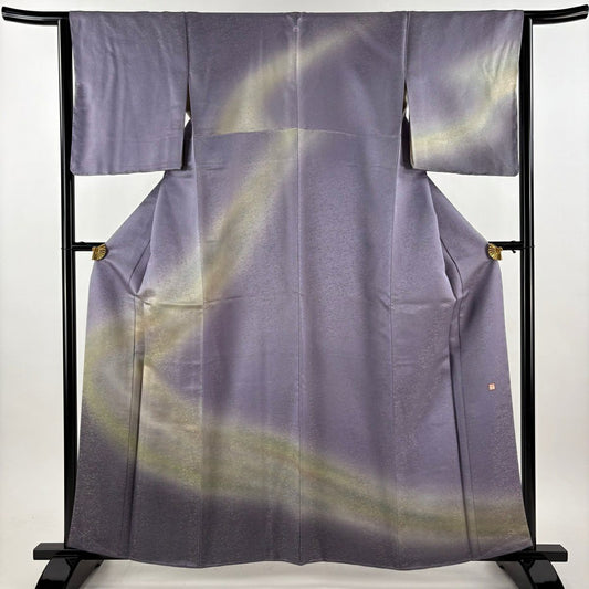 【美品】訪問服 身長160cm 袖長64cm M 雙層 久保田一竹子工房 落款あり 霞暈染 金通し 淡紫 純蠶絲 逸品級 一つ紋